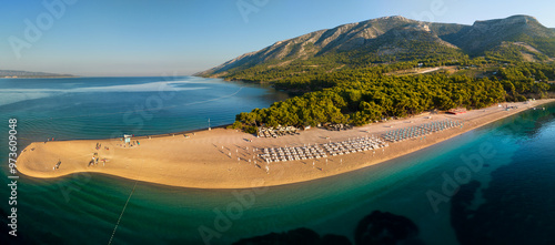 Fototapeta Naklejka Na Ścianę i Meble -  Zlatni Rat beach (Golden Horn beach) is one of the most beautiful beaches in Mediterranean. It is located about 2 km from the town of Bol on the Croatian island of Brac.