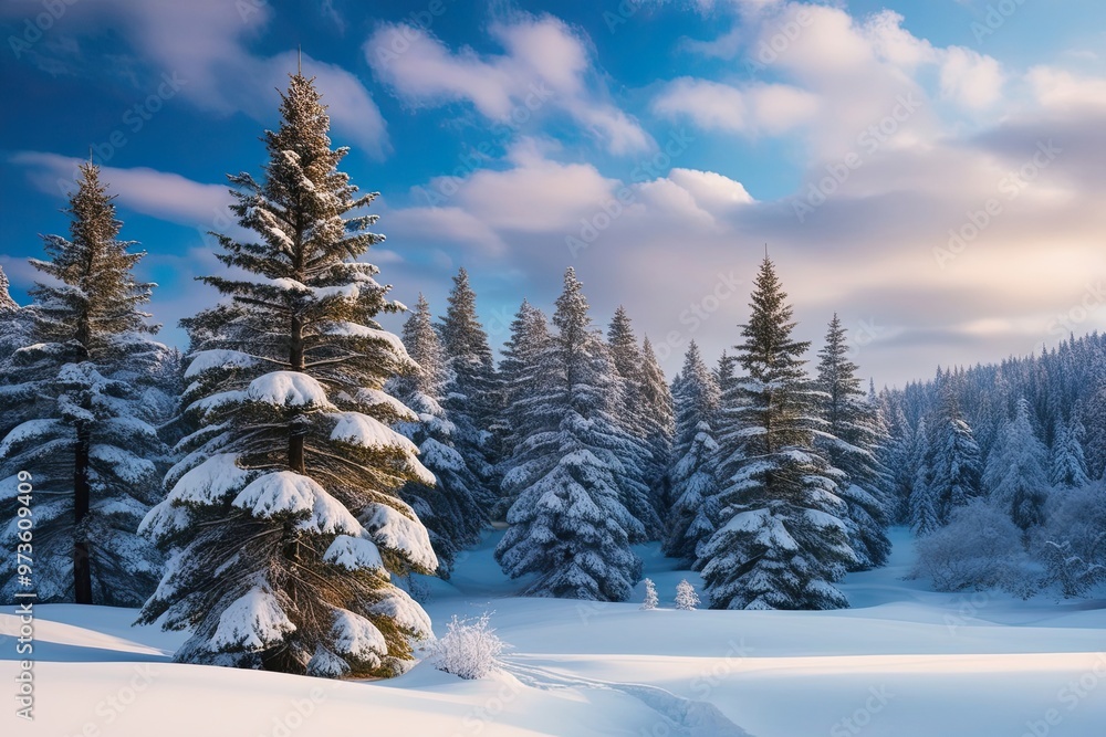 Magical Winter Landscape with Snow-Capped Spruce and Enchanted Forest Magical Winter Landscape with Snow-Capped Spruce and Enchanted Forest