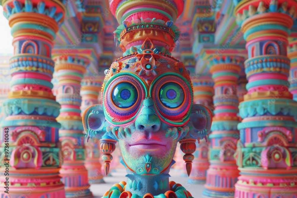 Fototapeta premium A vibrant temple with whimsical architecture and colorful pillars in a fantastical setting