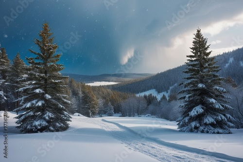 Wallpaper Mural Enchanting Winter Wonderland Experience with Scenic Snowstorms and Lush Pine Trees Torontodigital.ca