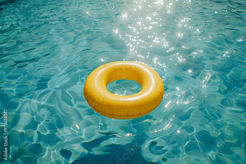 Yellow Inflatable Ring Floating in Clear Blue Pool