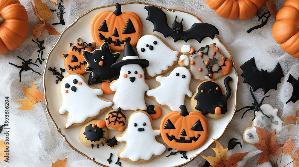 Decorated Halloween cookies closeup Decorated Halloween cookies closeup
