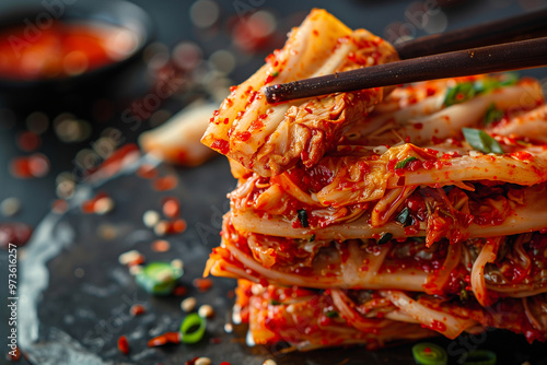 Traditional Korean Kimchi Served with Chopsticks