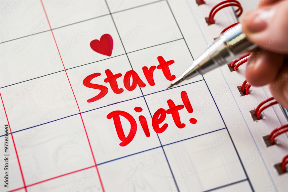Start Diet Reminder Written on Calendar with Pen Start Diet Reminder Written on Calendar with Pen