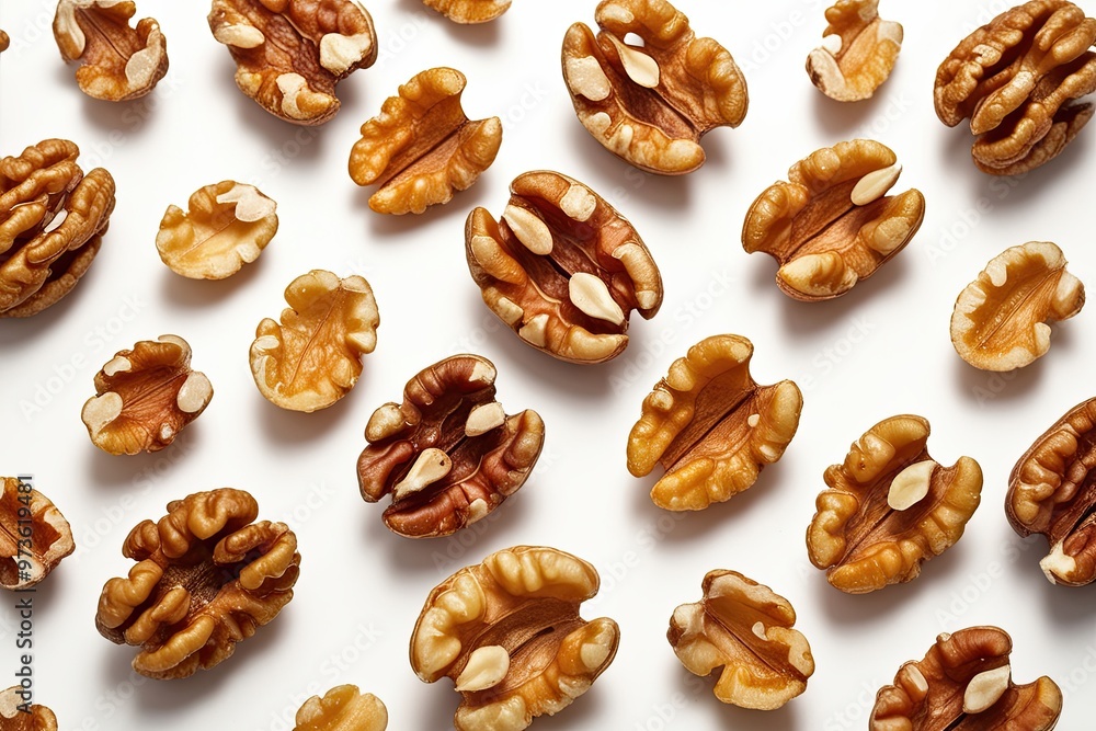 Walnuts on White Background Healthy Snack and Cooking Ingredient Walnuts on White Background Healthy Snack and Cooking Ingredient