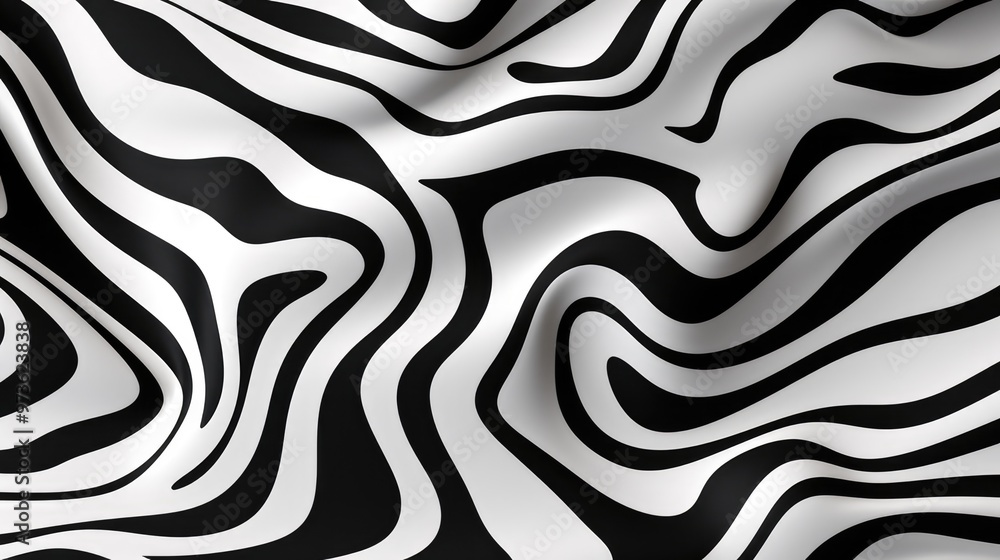 A wavy pattern of black and white stripes creating a dynamic visual effect. A wavy pattern of black and white stripes creating a dynamic visual effect.