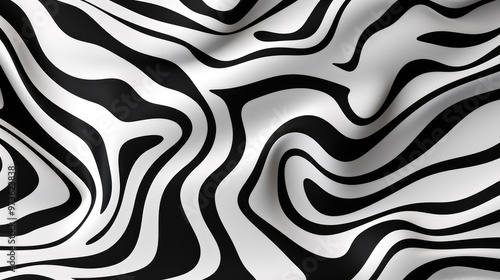 A wavy pattern of black and white stripes creating a dynamic visual effect.