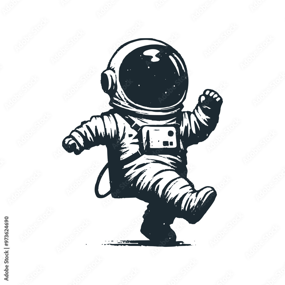 Cute astronaut dancing. Black white vector. Icon and logo illustration. Cute astronaut dancing. Black white vector. Icon and logo illustration.