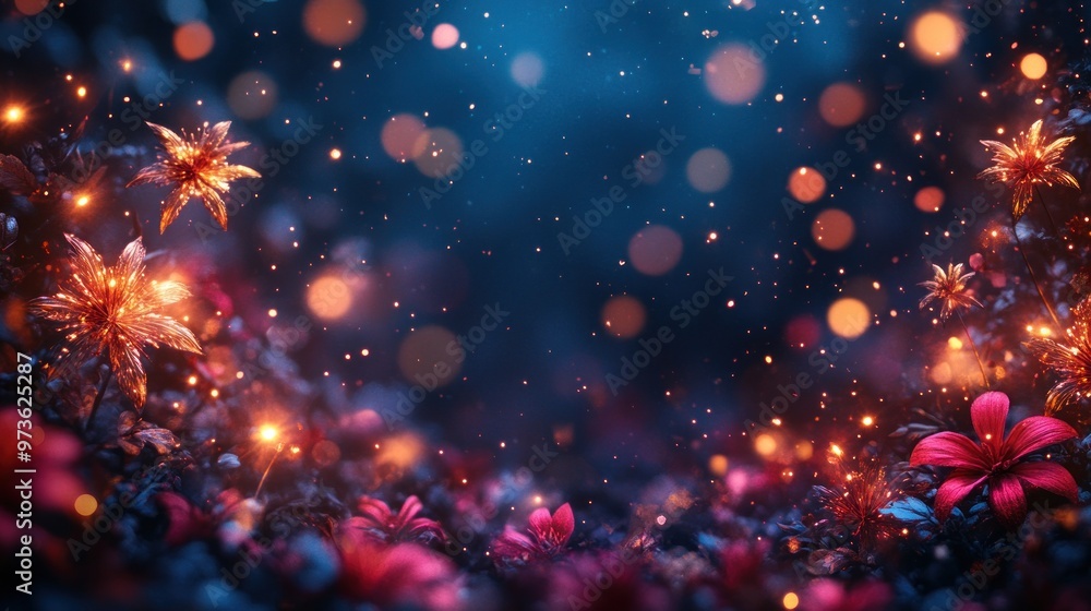 A vibrant, dreamy floral scene with glowing lights and colors. A vibrant, dreamy floral scene with glowing lights and colors.