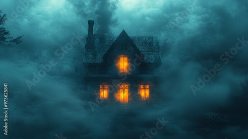 Mysterious Old House in Foggy Night