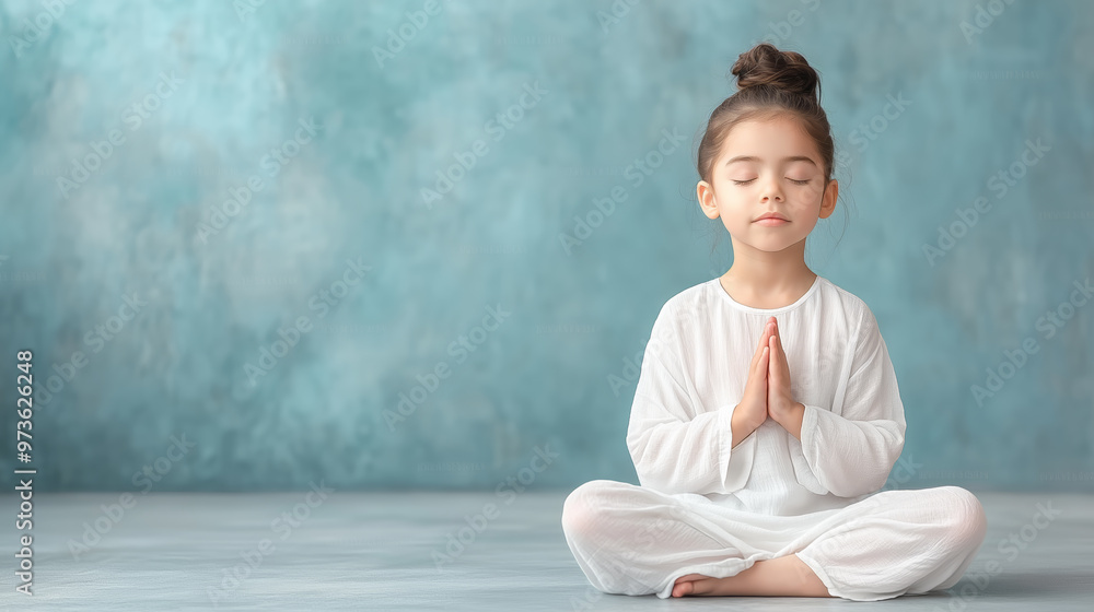 Young girl practicing mindfulness meditation in a serene space Young girl practicing mindfulness meditation in a serene space