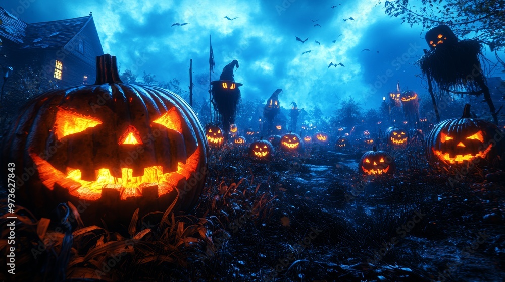Halloween Jack O Lanterns in Spooky Forest Halloween Jack O Lanterns in Spooky Forest