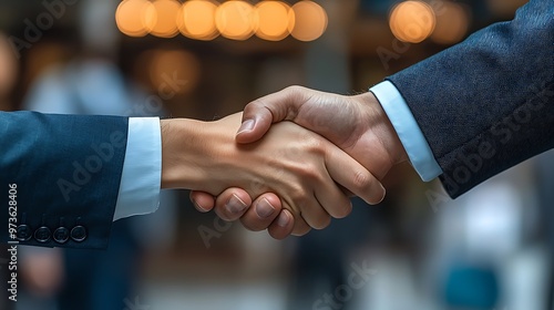 A business handshake signifies a successful deal, embodying agreement and collaboration. photo