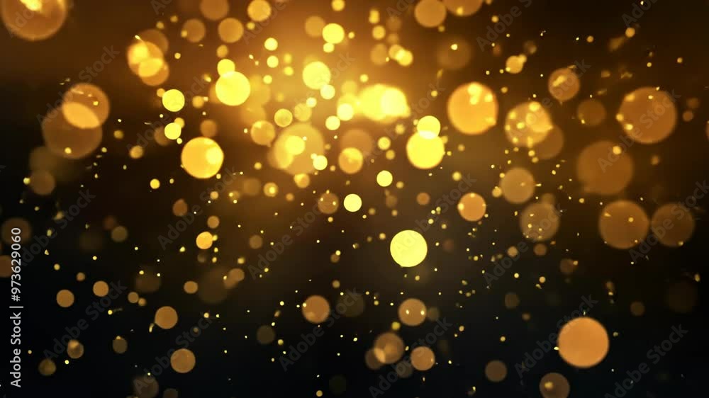 Golden particles shimmer and dance in a dazzling display on a dark background at an evening celebration Golden particles shimmer and dance in a dazzling display on a dark background at an evening celebration