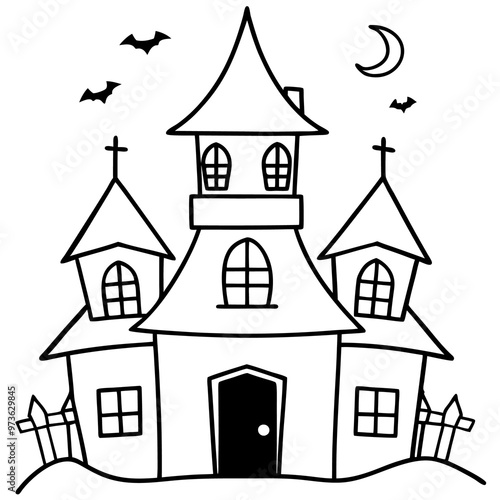 haunted house outline coloring book page line art drawing