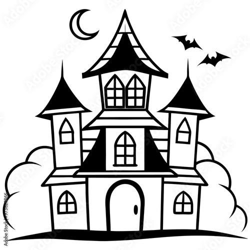 haunted house outline coloring book page line art drawing