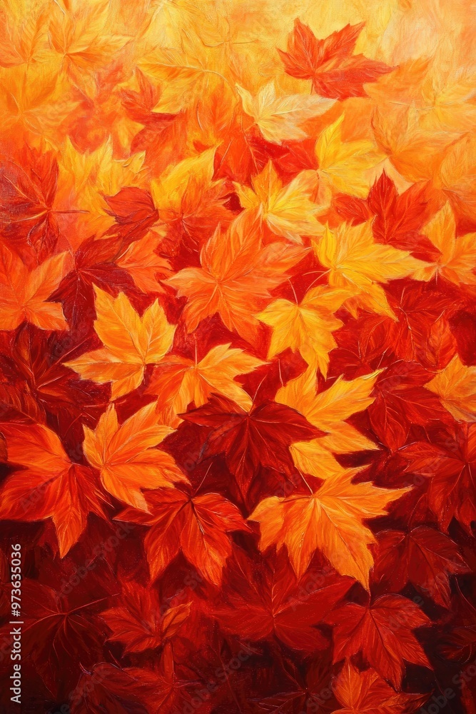 Vibrant oil painting featuring a background of red and orange autumn leaves in warm hues capturing the essence of the autumn season Vibrant oil painting featuring a background of red and orange autumn leaves in warm hues capturing the essence of the autumn season