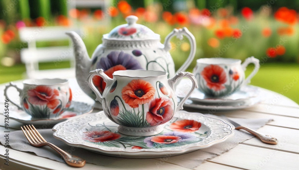 italienischer Porzelan mit einem Motiv aus Klatschmohn italienischer Porzelan mit einem Motiv aus Klatschmohn