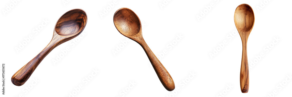 A single, handcrafted wooden spoon with a natural finish isolated on transparent background A single, handcrafted wooden spoon with a natural finish isolated on transparent background