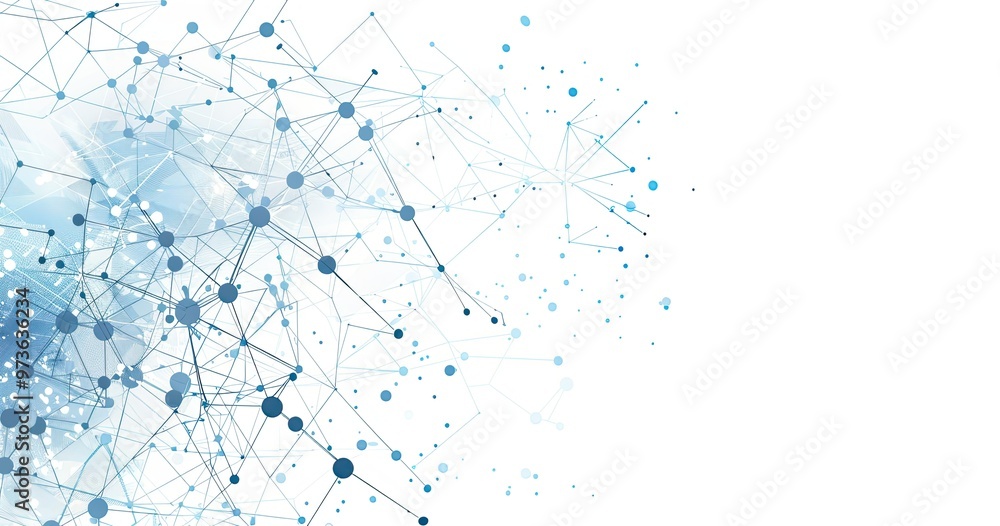 Naklejka premium Abstract digital background featuring interconnected lines and dots in blue tones, symbolizing data networks and technology.