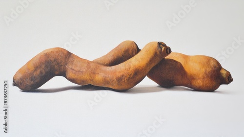 Oil painting of tamarind against a white background showcasing the fruit in isolation