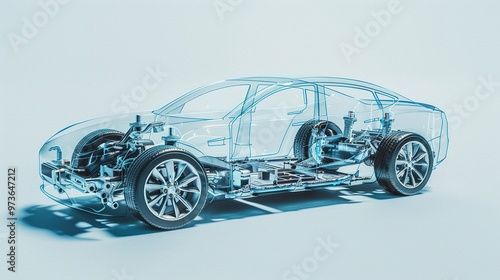 Obraz na płótnie Transparent X-Ray View of a Modern Car's Inner Workings w salonie