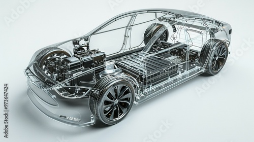 Obraz na płótnie Transparent Cutaway View of an Electric Car with Exposed Internal Components w salonie