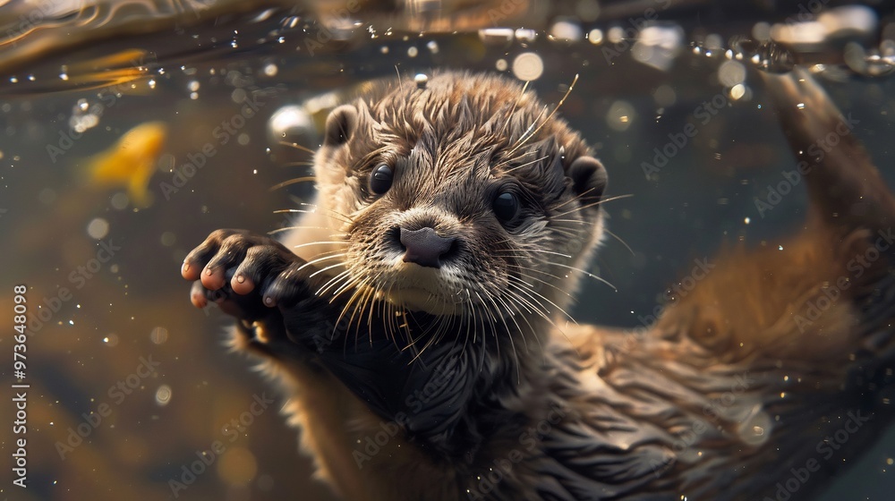 Otter Swimming Underwater with Curious Expression Otter Swimming Underwater with Curious Expression