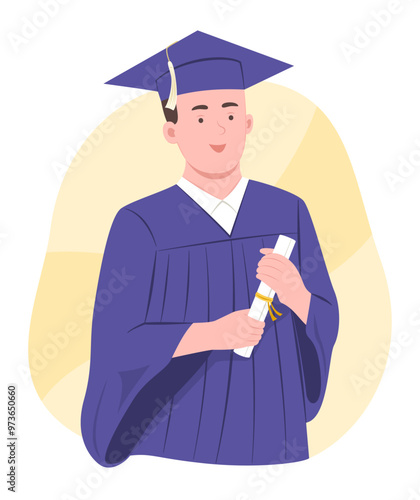 College Graduate Man in Graduation Gown Holding Diploma for Graduation Concept Illustration