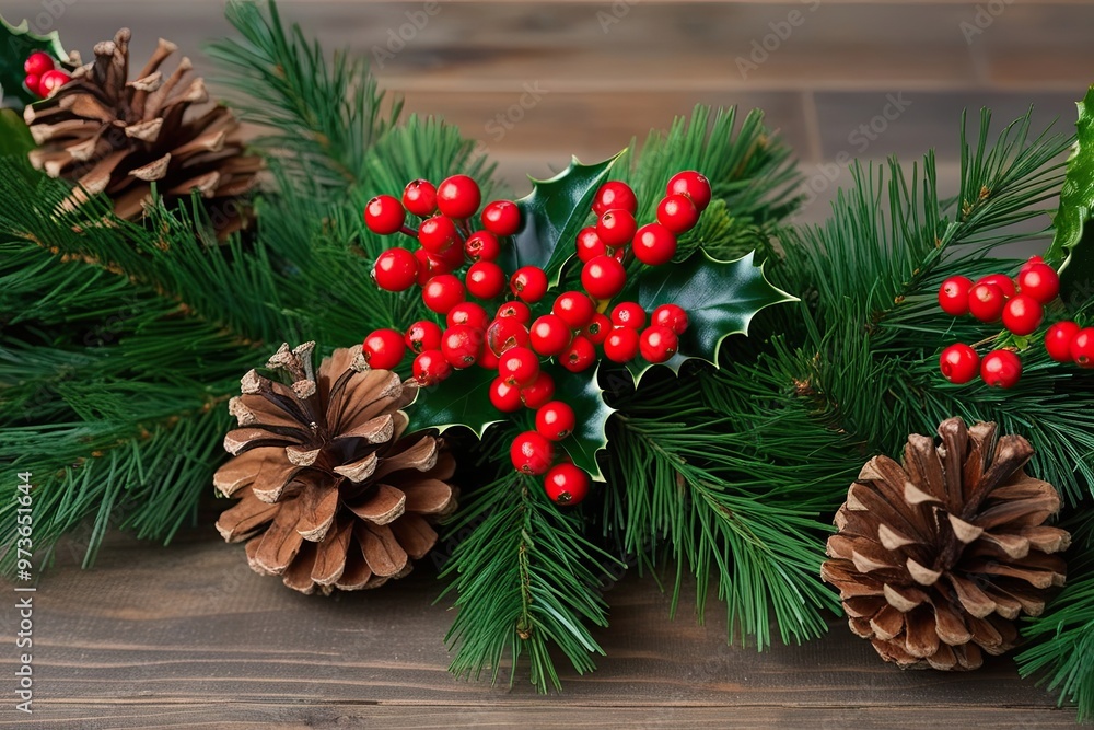 Rustic Pine Branches and Vibrant Red Winterberry Holly in a Holiday Decor Arrangement Rustic Pine Branches and Vibrant Red Winterberry Holly in a Holiday Decor Arrangement