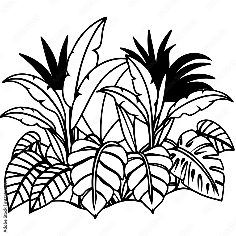 Naklejka premium jungle foliage outline coloring book page line art drawing