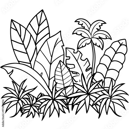 jungle foliage outline coloring book page line art drawing