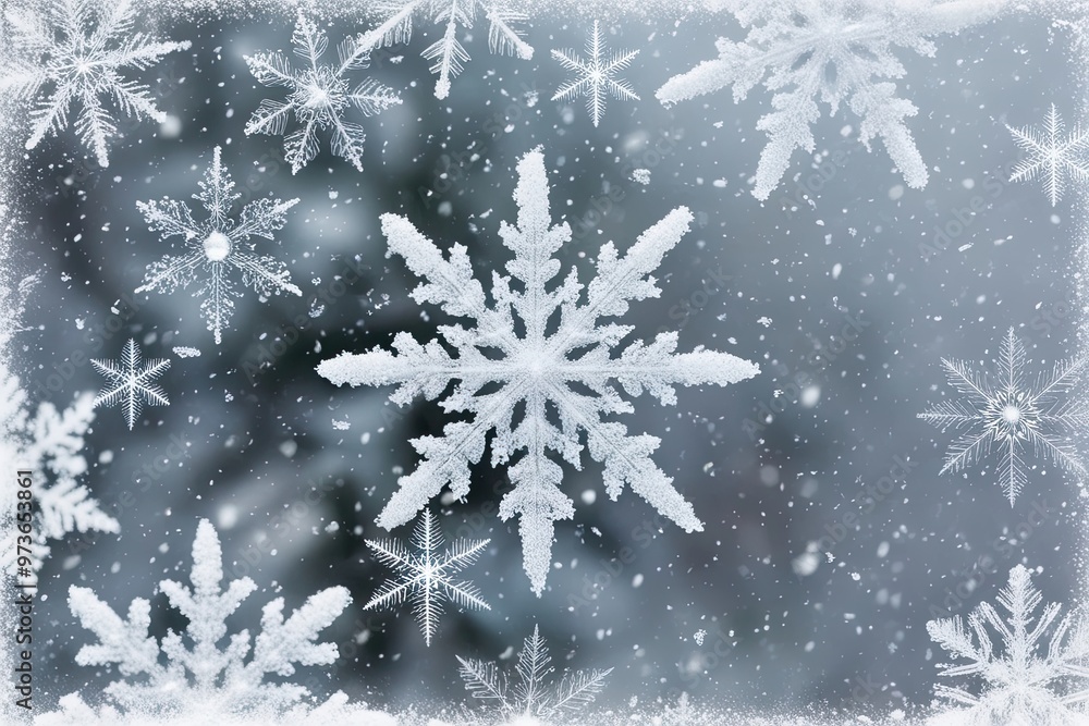 Gentle Snow: Winter Flurries and Crystal Snowflakes on a Frosty Overlay Gentle Snow: Winter Flurries and Crystal Snowflakes on a Frosty Overlay