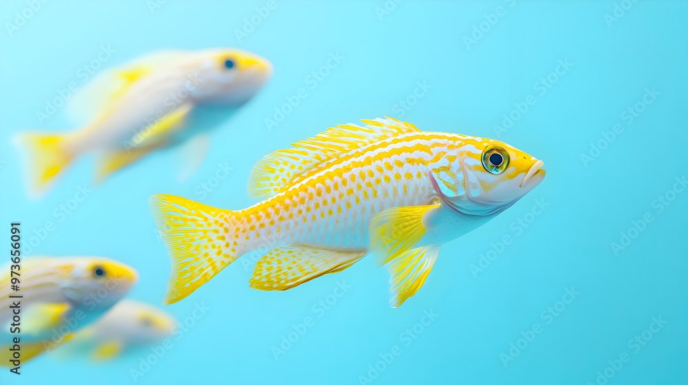 closeup of a sweetlips fish on blue background closeup of a sweetlips fish on blue background
