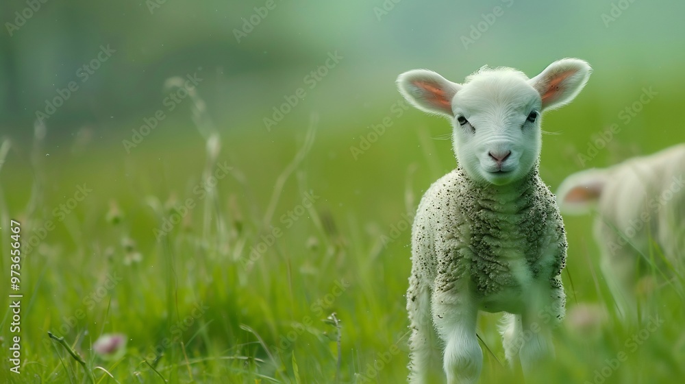 A Fluffy Lamb Gazing at the Camera in a Meadow A Fluffy Lamb Gazing at the Camera in a Meadow