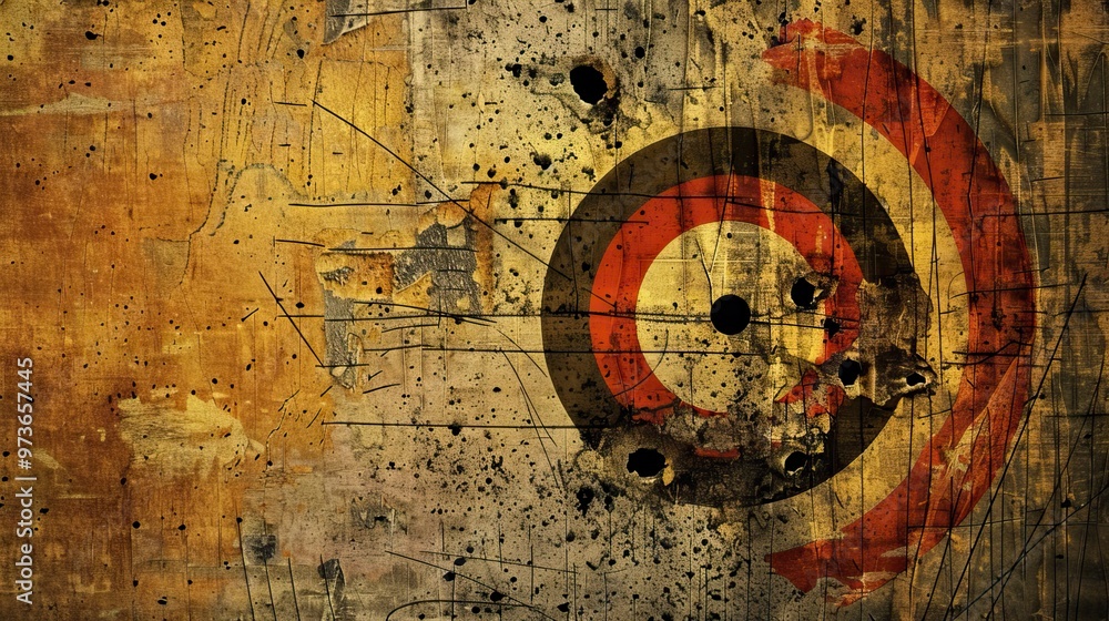 Fototapeta premium Target with bullet holes over grunge background