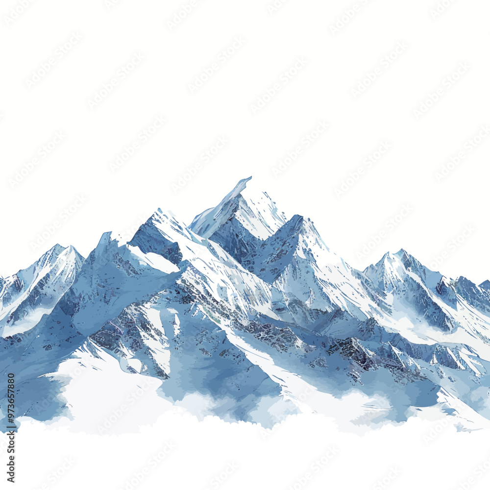 Obraz premium Snowy mountains isolated on white background. Digital painting. 3D illustration.