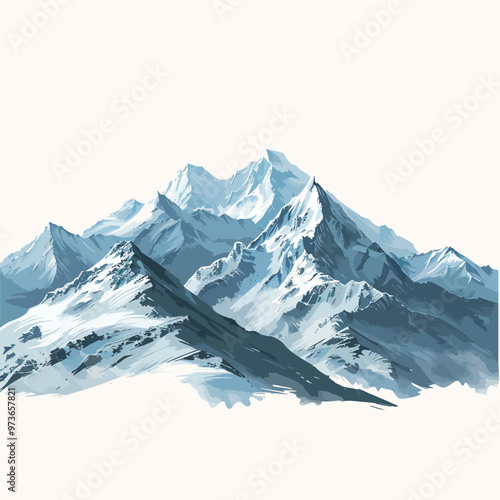 Mountain landscape. Snowy peaks and glaciers. Vector illustration.