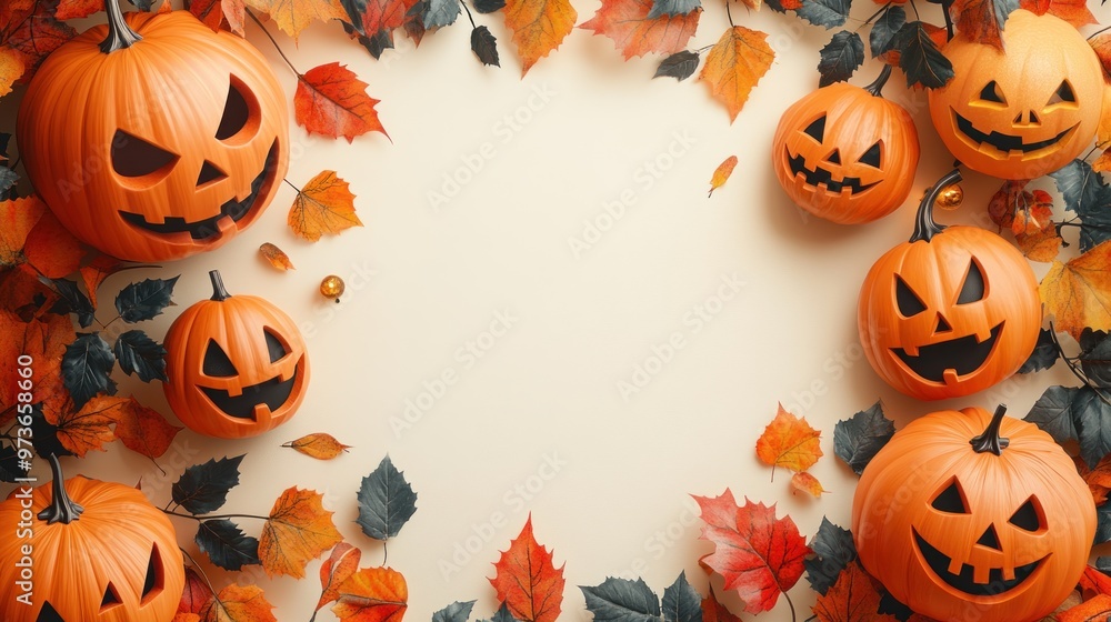 Halloween-themed image with pumpkins and autumn leaves. Halloween-themed image with pumpkins and autumn leaves.