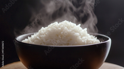 「湯気が立つ炊き立てご飯」
