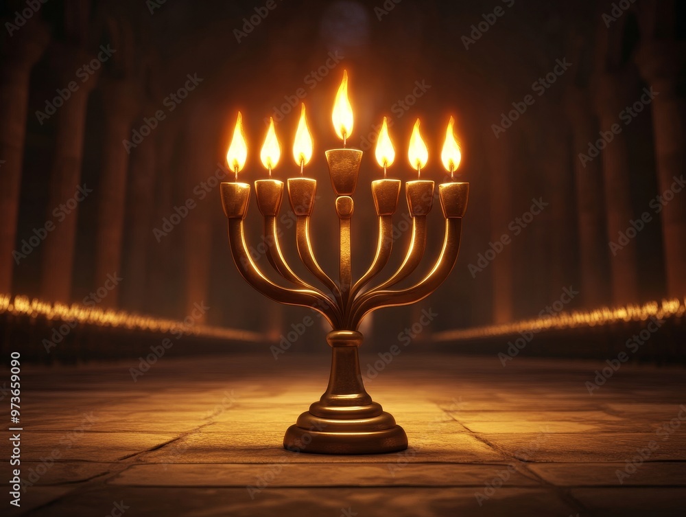 A beautifully lit menorah stands in a serene setting, symbolizing tradition, light, and celebration during festive gatherings. A beautifully lit menorah stands in a serene setting, symbolizing tradition, light, and celebration during festive gatherings.