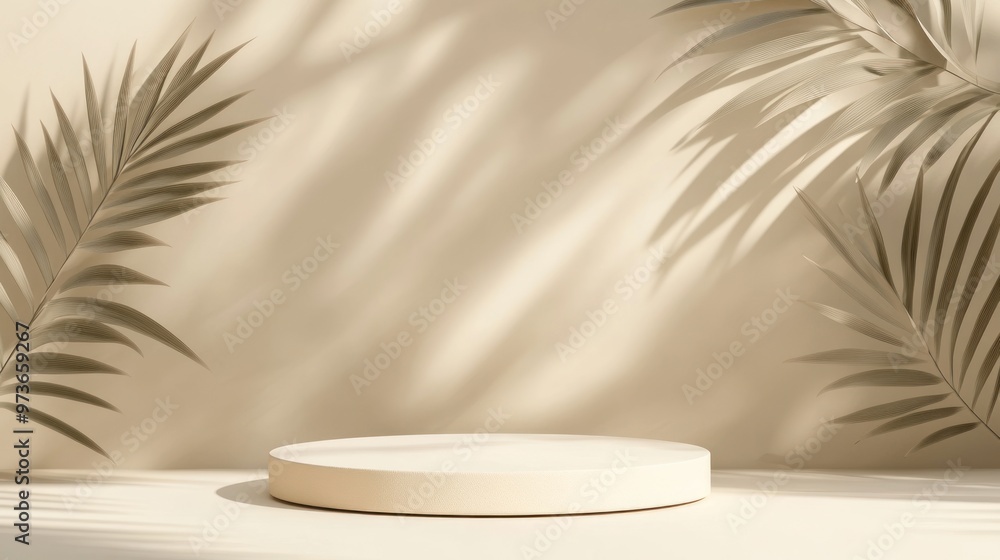 Minimalistic Product Display with Palm Leaf Shadow. Minimalistic Product Display with Palm Leaf Shadow.