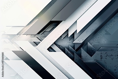 Technology banner design with white and grey arrows. Abstract geometric vector background