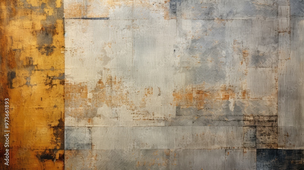 An abstract composition featuring textured blocks of gold and gray hues, creating a modern artistic feel. An abstract composition featuring textured blocks of gold and gray hues, creating a modern artistic feel.
