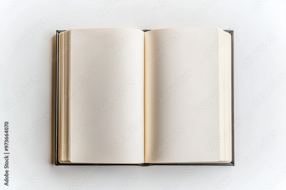 An open book with blank cream-colored pages, offering space for writing, sketching, or creating ideas An open book with blank cream-colored pages, offering space for writing, sketching, or creating ideas