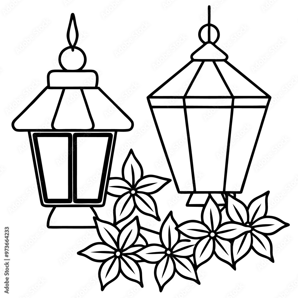 lanterns and flowers outline coloring book page line art drawing lanterns and flowers outline coloring book page line art drawing