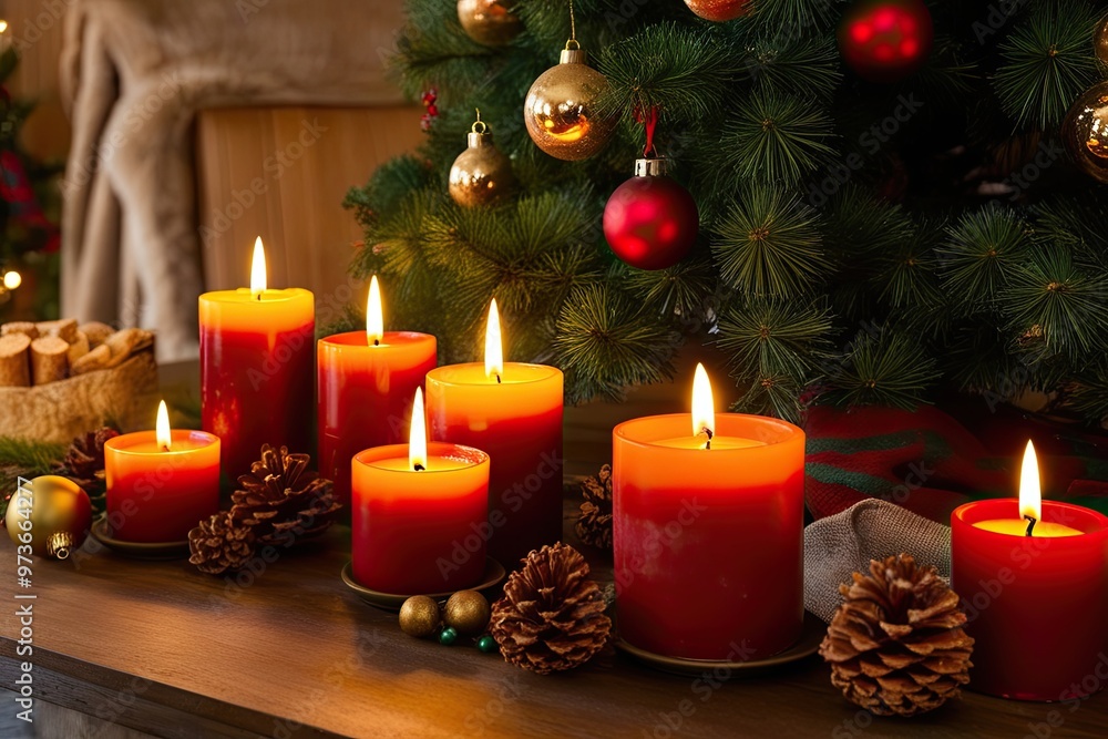 Cozy Holiday Tree Scene with Warm Candle Lighting Cozy Holiday Tree Scene with Warm Candle Lighting