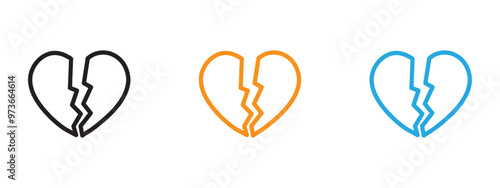 Broken heart icon Thin line illustration set