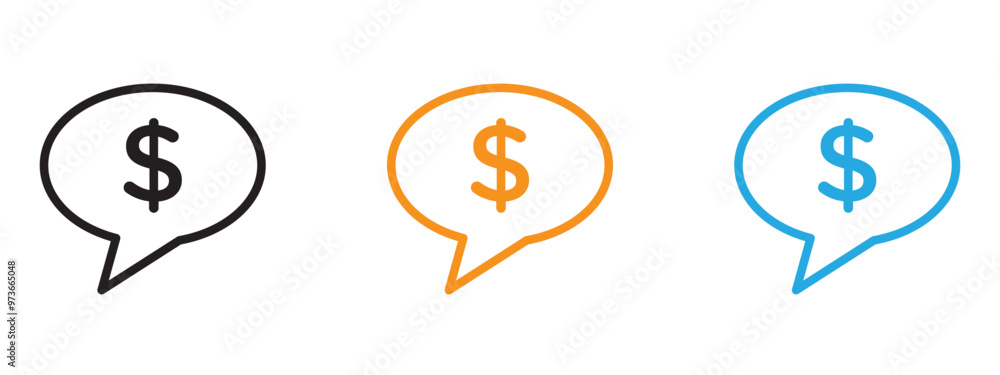 Comment dollar icon Thin line illustration set Comment dollar icon Thin line illustration set