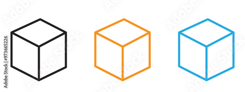 Cube icon Thin line illustration set